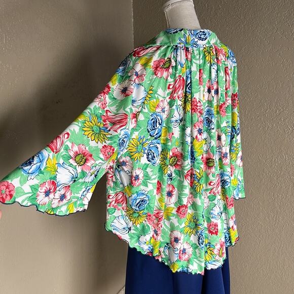 Vintage 60s Peggy Lou Large Print Floral Flutter Sleeve Blouse Top - Picture 8 of 14